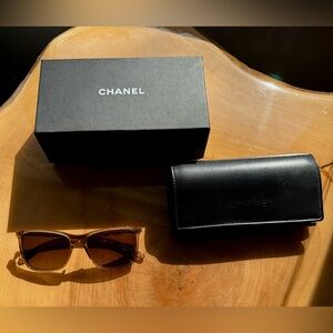 CHANEL Translucent Caramel Frame Sunglasses with Amber Lenses